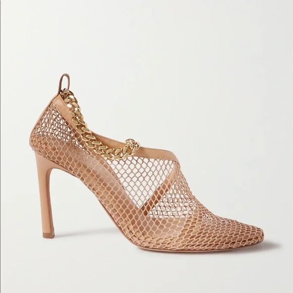 BOTTEGA VENETA Chain-embellished macramé and leather mesh pumps beige 37 - Picture 1 of 14
